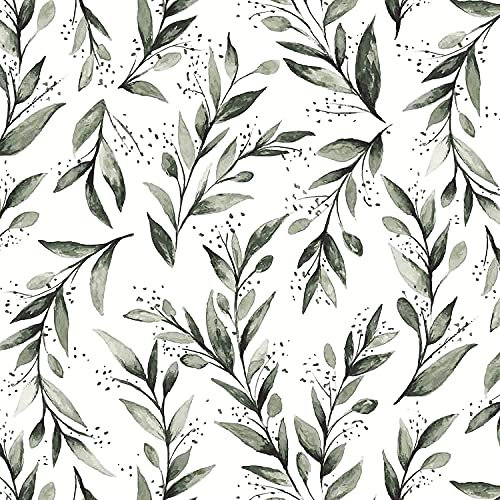 Livebor Papier peint autocollant moderne à décoller et à coller, motif feuilles d'olivier, papier de contact floral décoratif, papier de contact amovible, papier peint aquarelle 45 x 1,50 cm