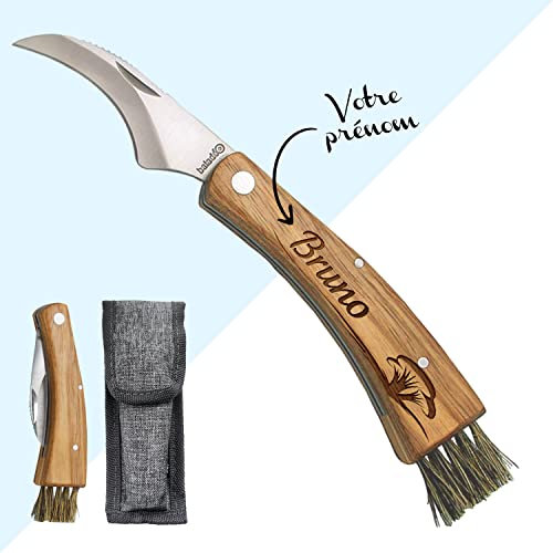 KDO MAGIC - Pilzmesser mit gravur - personalisierter holzgriff - Bürste, Lineal und integrierte Pinzette - Geschenk für Männer, Vatertag und Weihnachten
