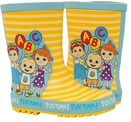 CoComelon Gummistiefel Kinder Offizielles Merchandise | JJ TomTom Yoyo entzückende gelbe Gummistiefel | Unisex-Regenstiefel für Kinder