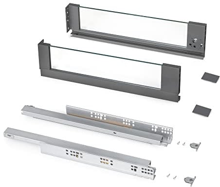 Emuca - Vertex Außenschublade 40 kg Höhe 131 mm mit Glaswänden, 500 mm, Grau anthrazit, Stahl und Aluminium und Glas, 1 set