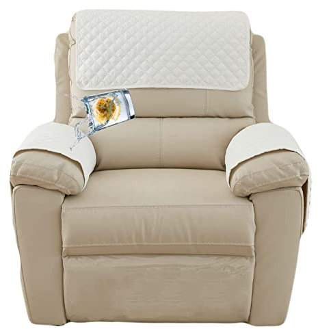 EXTLEZSA Sofa-Armlehnenbezug, 1/2-/3-Sitzer-Sofa-Kopfstützen-Schonbezüge, rutschfest, Sesselbezug, gesteppt, wasserabweisend, Möbelschutz für Liegestuhl, Ledersofa (Beige, 3-Sitzer-Liege, 5 Stück)