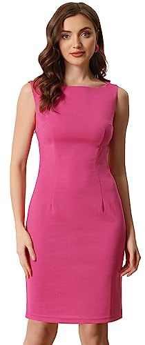 Allegra K Sheath Dress for Women's Business Teacher Sleeveless Boat Neck Professional Office Dresses Small Hot Pink
