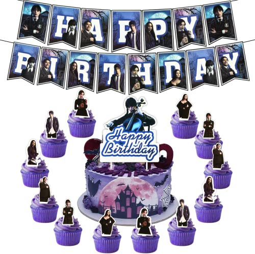 Tortendeko, Cake Topper Geburtstag-1 Stück Kuchen Deko, 12 Stück Cupcake Topper, 1 Stück Banner, Geburtstagsdeko Party Deko für Kinder Erwachsener Geburtstags Thema Partys