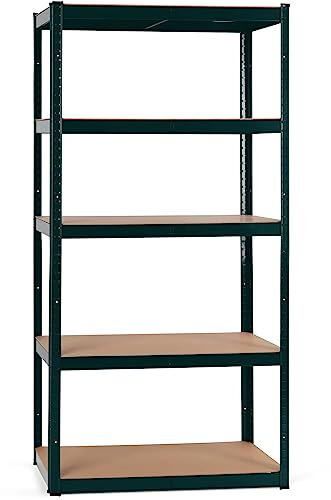 Stagecaptain Heavyrack HR-175 BK Étagère Rangement - Charge Lourde à 5 étages de 175 kg - 875 kg Max - Meuble de Garage Atelier en Acier et Bois MDF - Vert foncé