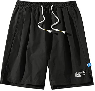 Herren-Shorts, Strandhose, Jogginghose, knielang, Hawaii-Strand-Shorts, Sommer, Strandhose, lässig, Kordelzug, Sport, Taschen, kurze Hose, Urlaubskleidung für Herren, 01 black, 56