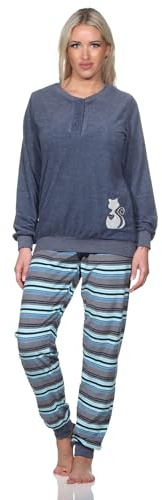Normann Damen Frottee Pyjama Hose gestreift - süsses Tiermotiv - auch in Übergrössen