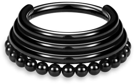 Dreifach gestapelter Septum-Ring Septum-Schmuck Ohrringe aus Chirurgenstahl mit schwarzen Perlen Septum-Nasenring Rook Conch Piercing-Schmuck Nahtloser Septum-Klicker-Ring Knorpel-Ohrringe 10mm