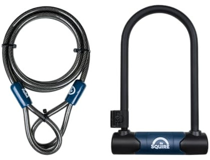 Squire Locks Nevis 230/10C D-Lock Cycle Lock & Cable Set – High Security Bike Lock – 230 mm Vertical & 115 mm Horizontal Shackle Clearance – 1800 mm Cable – Incl. 2 Keys – Sold Secure Bicycle Gold