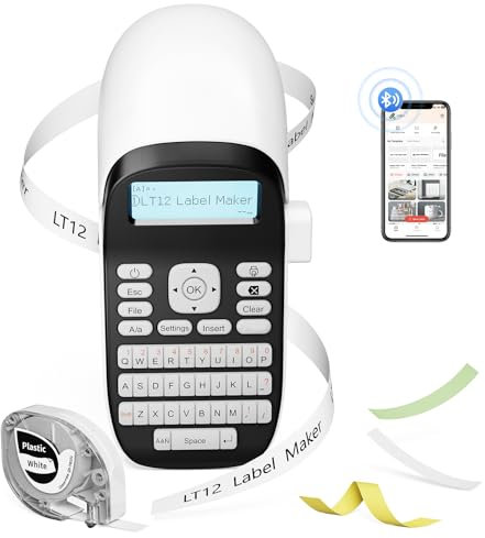 Phomemo LT12 Beschriftungsgerät Handgerät Bluetooth Etikettendrucker Tragbarer Etikettiergerät mit QWERTY Tastatur & Einfache Textbearbeitung, Ideal fürs Büro oder zu Hause - Weiß