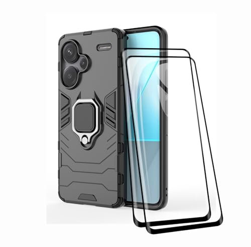 TEYYOS Funda + [2 Piezas] Protector de Pantalla para Xiaomi Redmi Note 13 Pro Plus 5G, TPU/PC Antigolpes Armor Protección Carcasa [360° Soporte] con 9H Dureza Vidrio Templado Protector, Negro