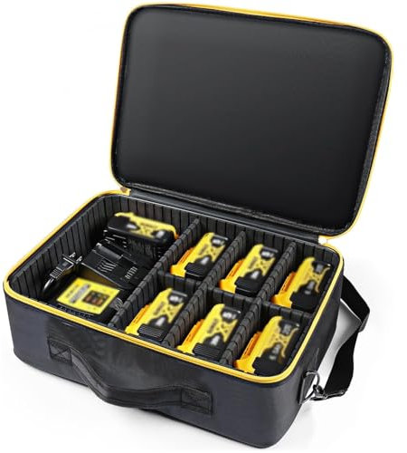 Luxtude Battery Case for Tool Power 12V/18V/20V Battery & Charger, Hard Tool Batteries Case Holds 20V 2.0/3.0/4.0/5.0/6.0/9.0-Ah Batteries, Adapter,Bag Only