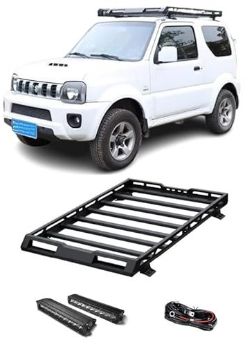 FYOBOT Auto-Dachträger für Suzuki Jimny JB64 JB74 1998-2018, Gepäckträger-Dachträger, Aluminiumlegierung, Auto-Oberteil, Gepäck, Querstange, Schienenkästen, Korb,White LED