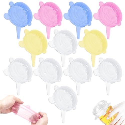 Couvercle boite de conserve yaourt confiture 12 pieces pour bocaux et canettes flexibles reglables durables et respectueux de l'environnement sans BPA lavables au lave-vaisselle
