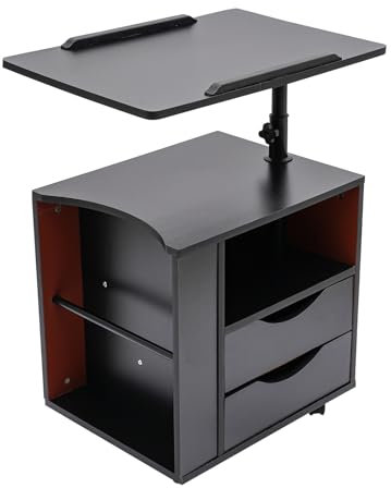 DSYOGX Drehbarer Nachttisch, Holz Floating Lift Top Bett Beistelltisch Ausziehbar Schreibtisch Betttisch mit Schubladen, Rädern und Offenem Regal für Haus, Büro und Schule (Schwarz)