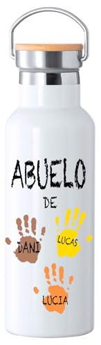 Botella de agua personalizada dia del padre, botella de agua manitas dia de la madre, botella de agua personalizada con nombre manitas de colores (Botella manitas personalizada ABUELO)