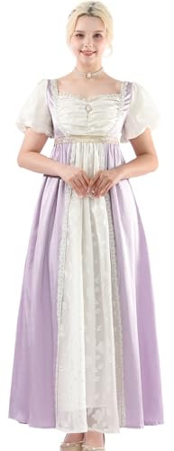 CR ROLECOS Damen Regency Kleid für Frauen Bridgerton Puffy Ballkleid Lange mit Handschuhe Vintage Regency Kleid XL