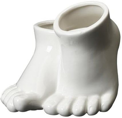 MISNODE Ceramic Planter Pot, Cute Body Pot, Human Feet Shape Flower Pot, Innovative Succulent Pots, Foot Statue Bonsai Container, Modern Art Planter for Office Home Centrepiece(White)