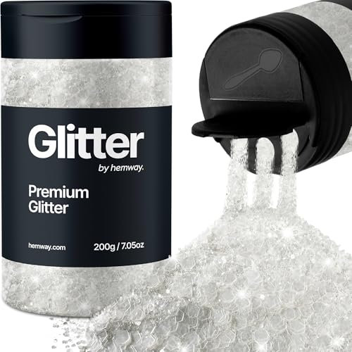 Hemway Premium Glitter Shaker - White | Multi Size Metallic Flake Sequins for Resin & Epoxy Crafts | Craft Supplies for Tumblers, Festival, Hair, Face, Body, Eye & Nail Art | 200 g