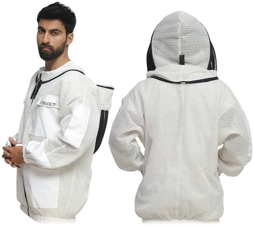Bee Protection 3 Layers Ultra Ventilated Beekeeping Jacket Protective Equipment Professional Beekeeping Clothes Beekeeper Jacket with Fencing Veil Comfortable Sting proof Jacket Hat (White, 3XL)