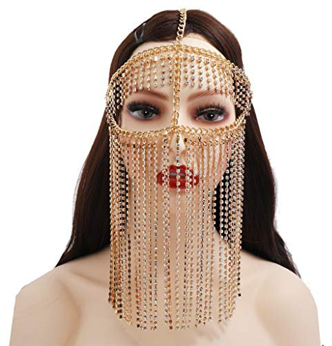 COSSIKA Kette Schleier Kunstkristall Maske Schleier Gesichtskette Bauchtanz Schmuck Stirnband für Frauen, alle Altersgruppen, Erwachsene, beide Geschlechter