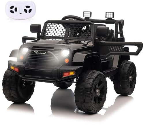 Macchina Elettrica per Bambini,telecomando 2.4G, auto elettriche alimentate a batteria da 12 V per bambini/3 velocità, luci a LED, cintura di sicurezza, musica e clacson, Bluetooth/FM/USB (nero)