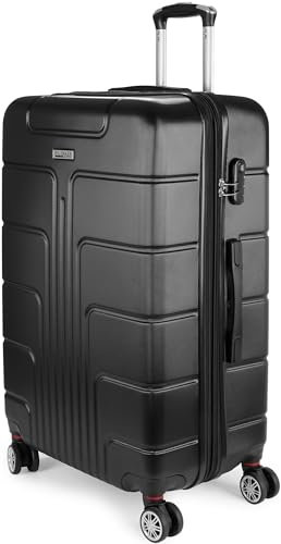 BRUBAKER Reisekoffer Miami - Erweiterbarer Hartschalen Rollkoffer mit Zahlenschloss, 4 Rollen und Komfort Tragegriffen - ABS Koffer 49 x 76,5 x 32 cm - Hartschalenkoffer (XL - Schwarz)