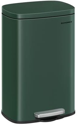 SONGMICS Poubelle Cuisine 50 L, Poubelle Bureau, Fermeture en Douceur, avec Pédale, en Acier, Seau Intérieur, Vert Rétro LTB050C02