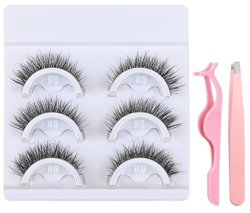 Asheyya 3 Pair Self Adhesive Eyelashes Reusable, No Glue Eyelashes, Waterproof Wispy Fluffy Pre Glued Lashes