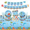 Unter dem Meer Geburtstag Party Dekoration, unter dem Meer Party Zubehör, Teller Tassen Servietten Tischdecke Happy Birthday Banner Kuchen Toppers für Unterwasser Welt Geburtstag Dekorationen