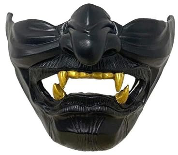 nezababy Décorations d'Halloween Ghost of Tsushima Jin Sakai Gosaku Samouraï Cosplay Chevalier Masque de démon Demi Face Accessoires Hannya (Masque d'Halloween A)