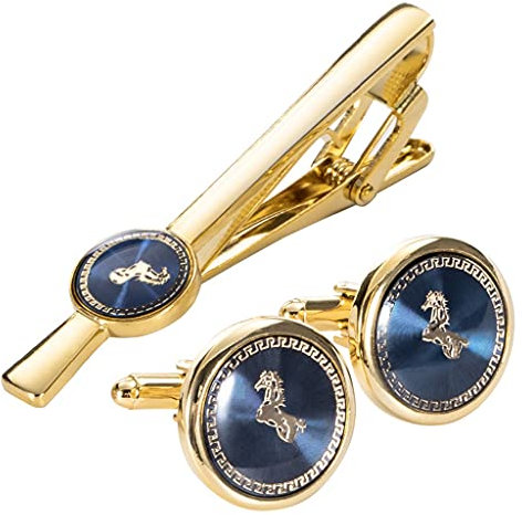 FHPEWXDG Boutons de Manchette Cheval doré, Pince à Cravate pour épingle à Cravate, Cadeau pour Hommes, Motif Classique, Barre de Cravate, Ensemble de Pinces à Cravate