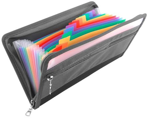 Organizer Documenti A5, Organizer per Raccoglitori con 13 Scomparti, Cartelle Portadocumenti 28 X 15 cm, con Tasca Frontale ed Etichette Colorate