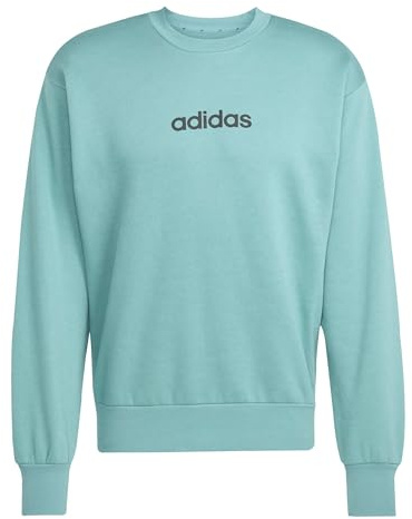 adidas Men's ESSENTIALS LINEAR FLEECE SWEATSHIRT, powder teal/black, XXL