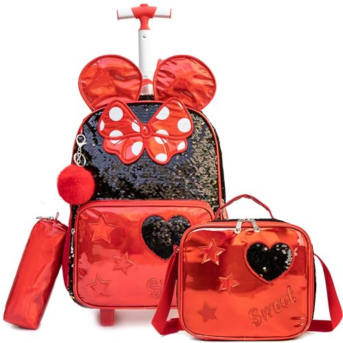 HTgroce Rucksäcke Mädchen Schultaschen Trolley, Trolley Rucksack mit Lunchtasche Federmäppchen Schultaschen-Sets Rucksack School Bag Trolley Mädchen