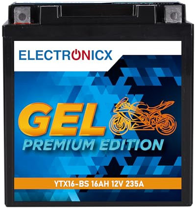Electronicx GEL-Motorradbatterie YTX16-BS 12V 16Ah 235A/EN - Wartungsfrei, Hohe Startleistung, Langlebig & Auslaufsicher - Ideal für eine Vielzahl von Motorrädern