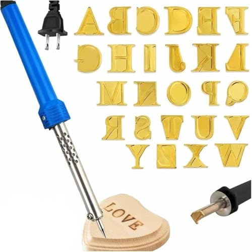 Wood Burner with Letters Stamps, 26 Letters Copper Mold,Wood Burning Alphabet Kit, Hot Stamps for Wood Burning Tool for Wood Leather Embossing Carving(26 Letters)