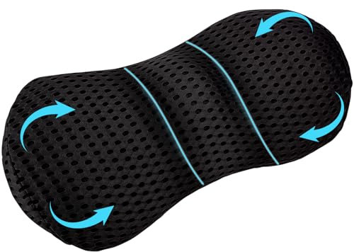 Zhufas Lendenkissen, Rückenkissen mit Abnehmbarem Gummiband, Anti-Rutsch Lordosenstütze, Lendenwirbelkissen für Bürostuhl Lumbar Cushion (Schwarz)