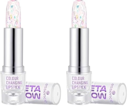 essence META GLOW COLOUR CHANGING LIPSTICK, Transparent, farbanpassend, Färbeeffekt, natürlich, transluzent, vegan, ölfrei, ohne Parabene, ohne Mikroplastikpartikel, 2er Pack (3.4g)