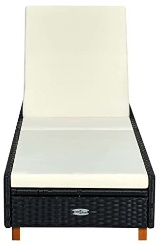 QJBSAVVA Balkonstuhl Gartenstühle Balkonstühle Outdoor Liege - Sonnenliege mit Auflage Poly Rattan Schwarz für Beach Strand Lounge Balkon