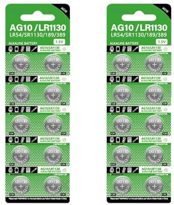 Lot de 10/20/30/40 piles bouton LR1130 AG10 haute capacité 68 mAh 1,55 V Grande compatibilité