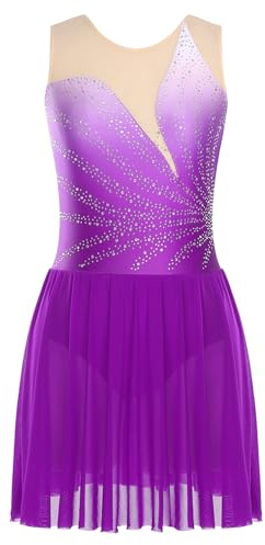 Oyolan Vestito da pattinaggio artistico da donna, body da ginnastica senza maniche, abito da ballo con strass, abito da spettacolo S-XXL, C Viola Rosso, L