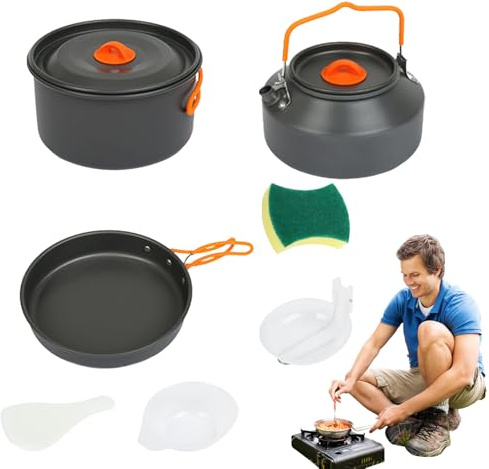 Rucksackkochset - Tragbare Camp -Küche, Leichtes Kochgeschirrkit | Kompakte Nicht-Stick-Pfannen und, Faltbare Kochausrüstung im Freien, leicht zu packen Wanderherd zum Camping und Reisenkochen
