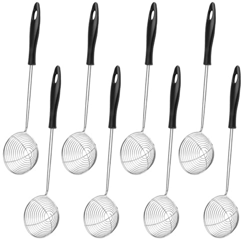 8 Stück Edelstahl Küchensieb Fondue Sieb Siebkelle, Kescher für Fondue Sieblöffel, Schaumlöffel mit Griffen, Feinmaschig Küchensieb Klein, Abseihlöffel, Schaumkelle Edelstahl Fonduesieb für Gemüse