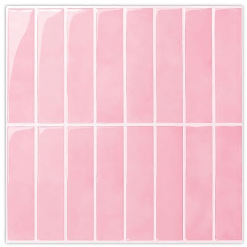 3D Fliesenaufkleber Klebefliesen,10 Stück Klebefliesen Küche Bad Vinyl Fliesen Selbstklebend, 31×31 cm Küchenrückwand Metro Wandfliesen Selbstklebend DIY-Installation (Glossy Pink)