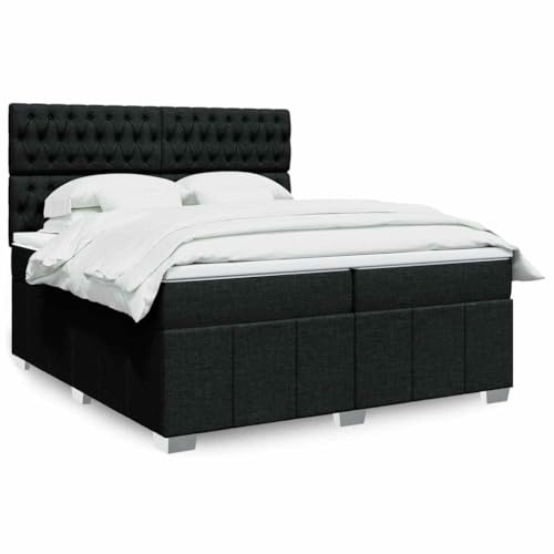 QJBSAVVA Boxspringbett 200x200 cm Schwarz mit Matratze & LED, atmungsaktives Polyester Kopfteil höhenverstellbar, modernes Schlafsofa Gestell for Schlafzimmer Jugendzimmer und Gästezimmer