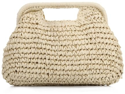 EVEOUT Clutch de Paja Trenzada con Cadena Mujer Boho Bolso Tejido para Fiesta Bodas Verano Bolsos de Mano Rafia Sintética para Playa Vacaciones