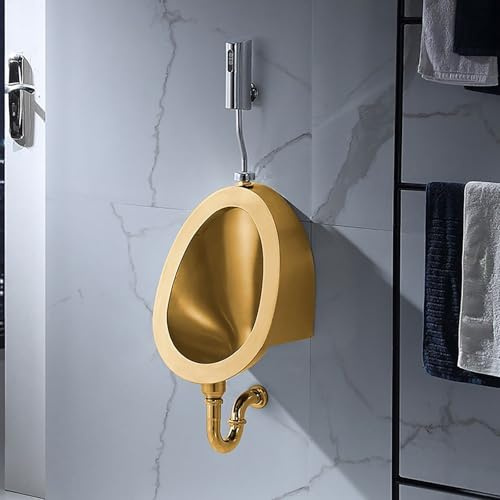 SaryEdge Wandmontiertes Urinal für Herren mit Spülung, Induktionsurinal aus Edelstahl 304, Spülventil-Set für automatische Urinale, auslaufsicheres Urinal für ，Wall Row-E