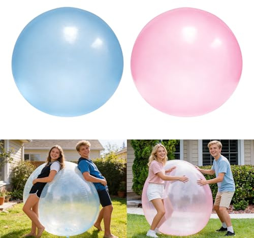 Wxeadu 2 Stücke Bubble Ball, 120cm Wasserball Transparenter XXL, TPR Riesen Aufblasbarer Wasserball für Erwachsene, Große Wasserblasenball für Beach Ball Party Garden Im Freien(Rosa,Blau)