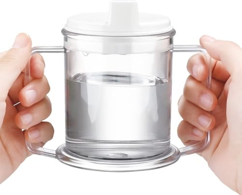 Beakers for Elderly, Large Capacity Spill Proof Adult Sippy Cup, Clear Plastic Cups with Double Handle and Lid for Elderly and Disabled People