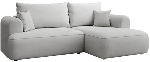 Selsey Ecksofa mit Schlaffunktion und Bettkasten 238 cm – Hellgrau Chenille Stoff Easy Clean – Sofa L-Form Rechts – Modernes Schlafsofa mit Bettfunktion für das Wohnzimmer